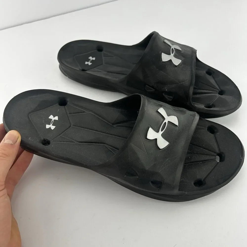 Under Armour Men's Locker Slides Sandals Slip On Size 12 Black Shower Beach